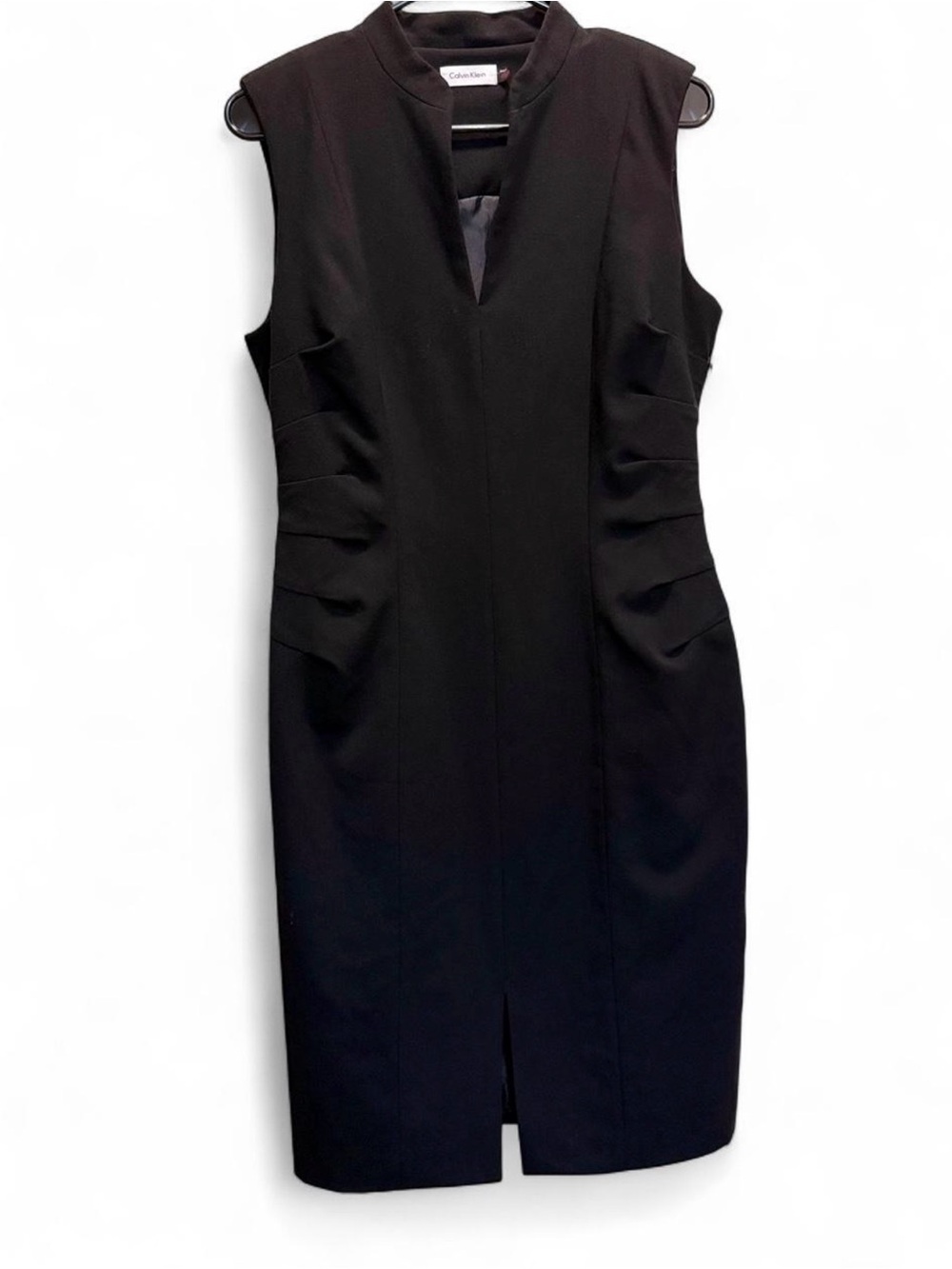 Calvin Klein Black Notch-Neck Sheath Midi Dress